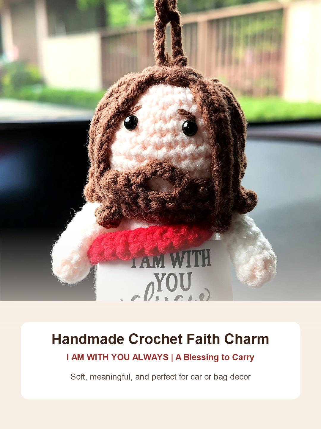 Handmade Yarn Crochet Jesus Doll - Handmade Faith Gift, Baptism Gift Ready, Nephew Christian Present, Car Charm Reminder, Dashboard Decoration, Religious Keychain Accessory