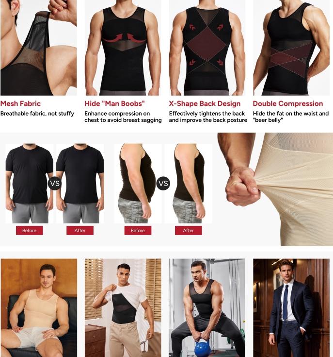 Nebility Men's Summer Thin Shapewear Tanktop - Menswear Mesh Tummy Control  Breathable High Elasticity  Seamless Sports Compression Vest Fitness,fathersdaygift