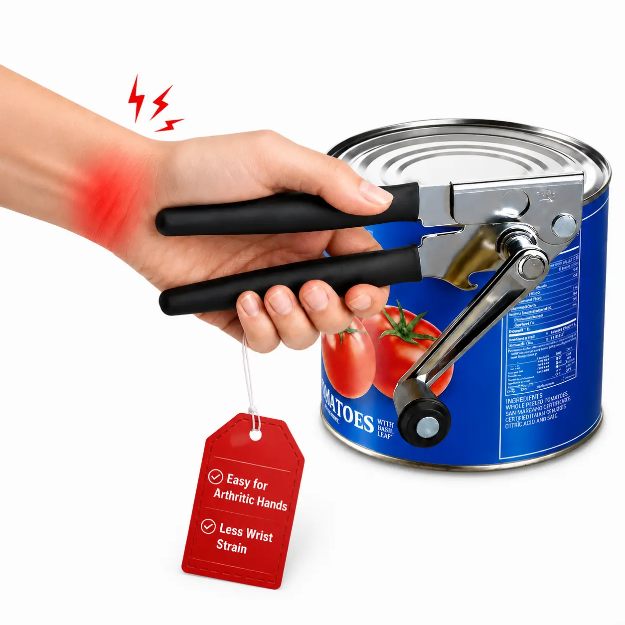 Jar and Can Opener for Arthritis Weak Hands, Heavy-Duty Stainless Steel Manual Crank Opener with Bottle Opener Function, Adjustable Non-Slip Long Handles, Senior Friendly Restaurant Kitchen Tool