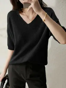 Women's Plain V Neck Sweater, Casual Jumper for Spring & Fall, Fashion Women's Basic Knitwear for Daily Wear, Tops