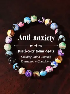 Boho Fire Agate Crystal Beaded Bracelet, Handmade Anxiety Protection Jewelry, Unisex Fashion Accessory for Daily Wear & Energy Healing Gift