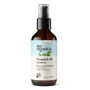 Sky Organics Vitamin E Oil for Face, 30,000 IU Ultra Antioxidant Blend to Deliver Reparative Moisture and Soothe Dry, Damaged & Compromised Skin, 100% Pure Cold-Pressed Facial Oil, 4 fl. Oz Serum Skincare Jojoba Moisturizing