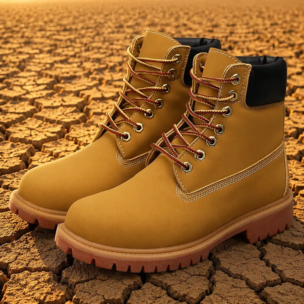 Outdoor Yellow Work Boots in Wide Fit with Height Boost, Durable Lace-Up Mid High Boots for Daily Hiking