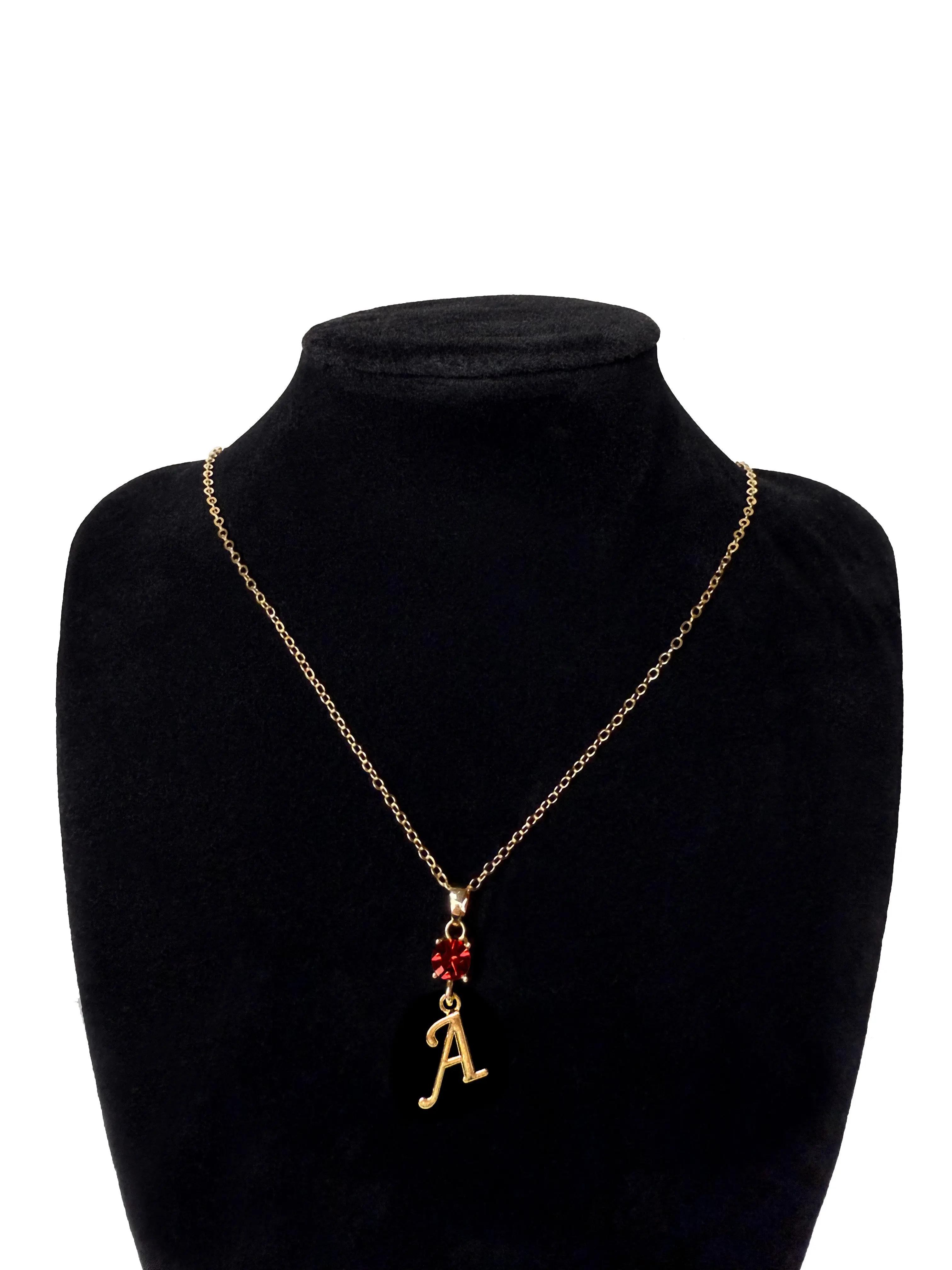 January 18K Gold Plated Necklace with Crystal Birthstone and Personalized Letter Pendant