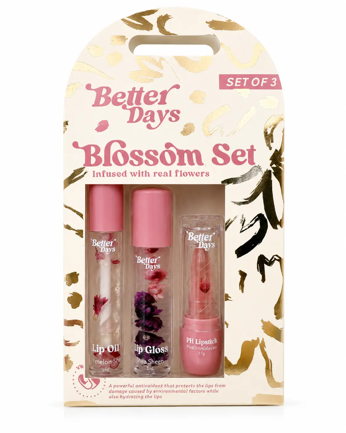 Better Days Blossom 3-Piece Lip Set with Lip Oil, Lip Gloss & Lipstick