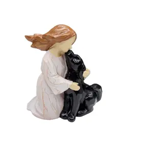 Angel Dog Statue Wooden Carving, Friendship Memorial Gift for Dog Lovers, Home Office Decor, Desktop Ornament, Abstract Handmade Figurine