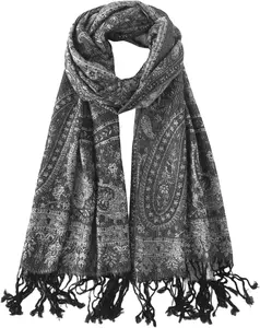 Paisley Pashmina Rave Shawl Scarf-Women's Reversible Ethnic Jacquard Pashmina Wraps for TravelGift.