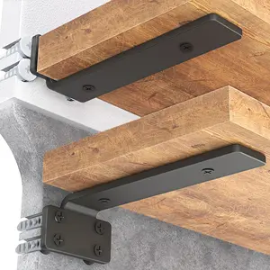 Shelf Bracket, Heavy Duty Floating Shelf Brackets 6 inch Long, 6 Pack Brackets for Shelves, Black Coated Metal Wall Shelf Support Brackets with 1/5 Inch Thick and 160 lb. Load Capacity