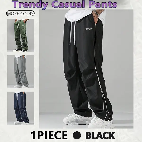 Loose-fitting sweatpants for men, grey side stripes with gold accent stripes, comfortable design, sports casual style bottoms, sweatpants, fitness wear, today's fashion outfit