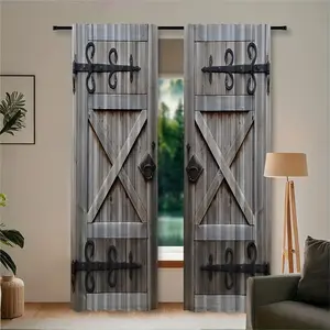 2pc vintage wooden door pattern blackout curtains/door curtains, with rod pocket design, curtain rods, a perfect gift for friends, suitable for dormitories, bedrooms, living rooms, kitchens, dining rooms, studies, cafes, hotels, and apartment home decor