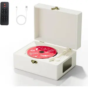 Rechargeable Leather CD Player with Speakers,  Transmitter, Festival , BGM Player for  Decor., white