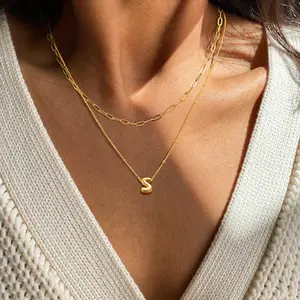Cute exquisite letter necklace, stackable women's initial pendant necklace, layered paperclip necklace, women's jewelry necklace.