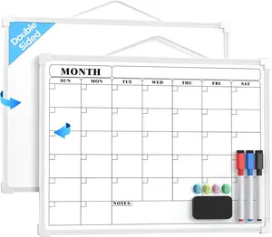 Monthly Calendar Dry Erase Board for Wall, 16"x12" Small Hanging Double-Sided White Board, Portable Whiteboard for Planning, Drawing, Memo, , School, , Kitchen, Office
