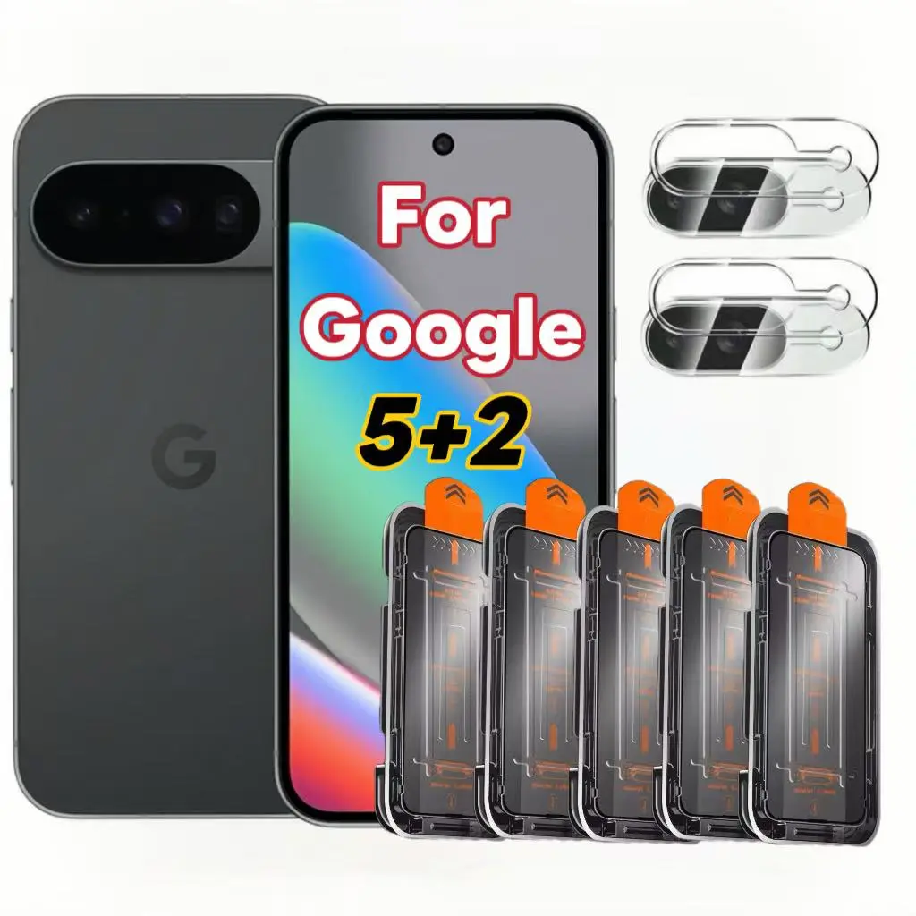 5+2 Pack Protective Privacy Screen Protector for Smartphone Google Pixel 10 9 Pro Xl 8 7 6 9a 8a 7a 6a, Tempered Glass, Protection, Ultra-Sensitive Fingerprint Support, Bubble-Free