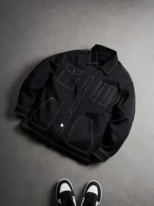 Men's Long-Sleeve Button-Design Plain Regular-Fit Menswear Jacket, Stylish Casual Autumn-Winter Street Coat, Ideal Gift for Husbands, Longsleeves