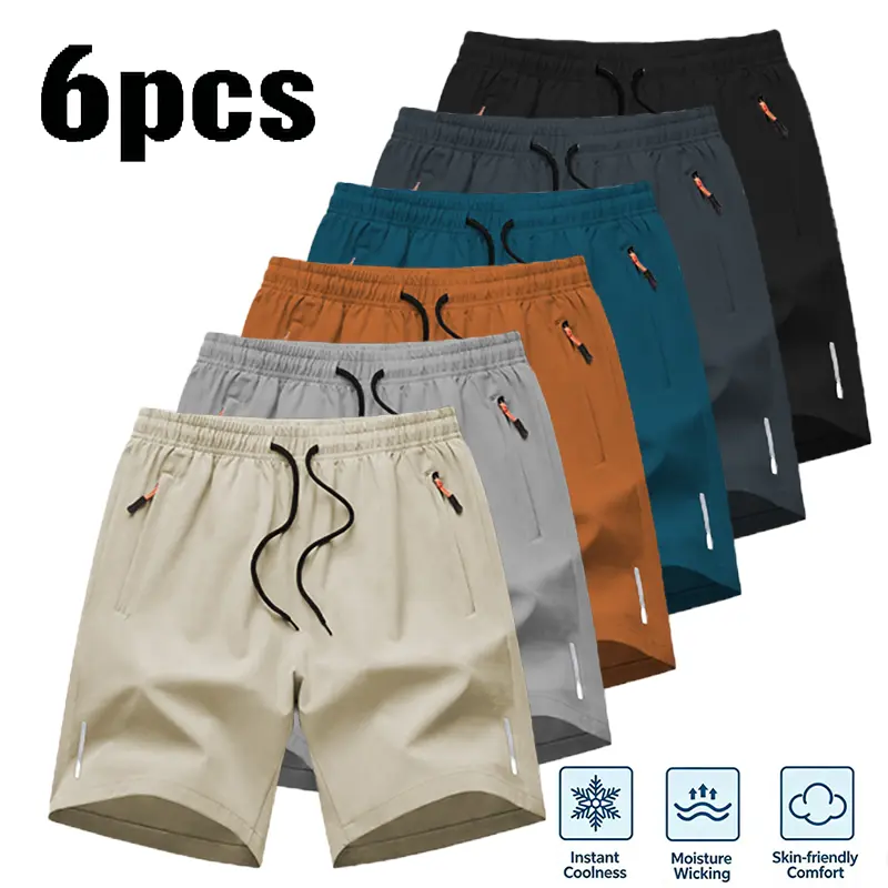 Men's Quick Dry Breathable Activewear Shorts - Summer Elastic Drawstring Waist Athletic Shorts with Secure Zipper Pockets for Football, Badminton, Everyday Outdoor Use, Activewear Men's Shorts