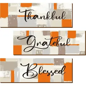 3 count Orange Bathroom Decor Thankful Grateful Blessed Wall Signs Orange Wall Decor Wooden Hanging Art Decoration for Living Room Bedroom Farmhouse Office