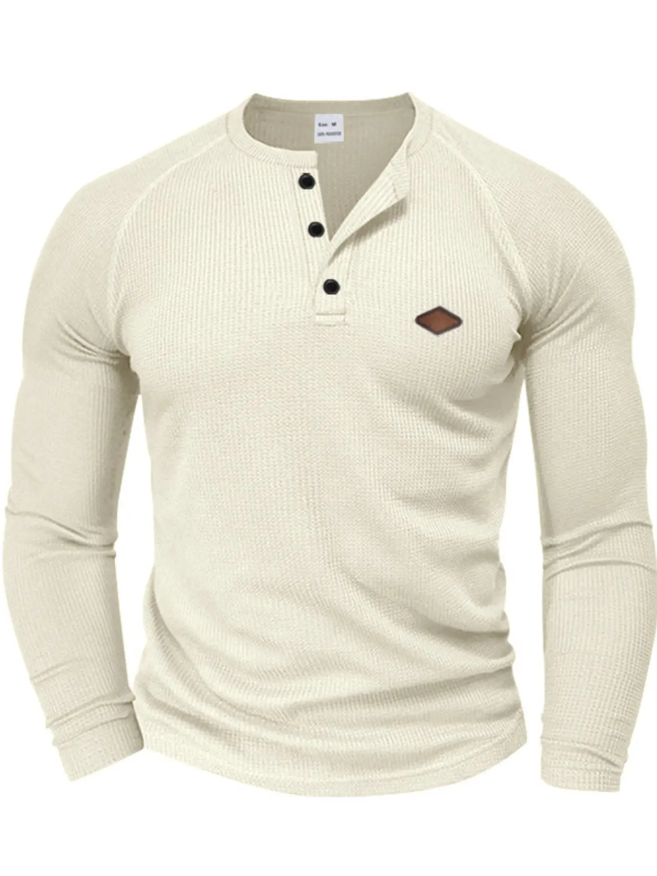 Men's Long Sleeve Casual Waffle Knit Tee, Knitwear, Quick-Dry Shoulder Insert Henley Shirt, Spring & Fall Fitted Pullover, Comfortable Fit