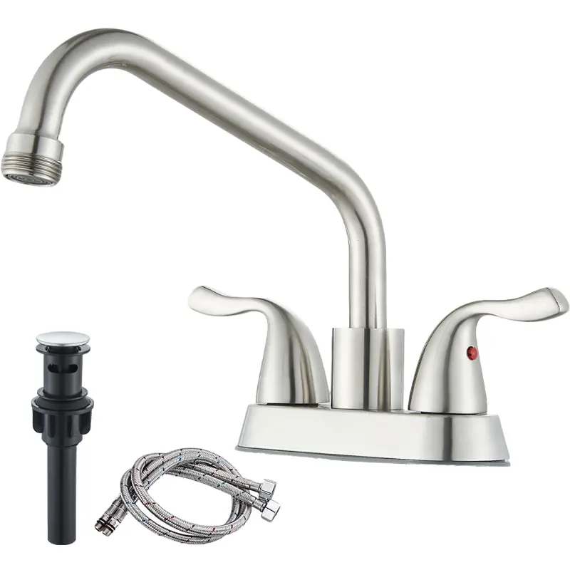 4 Inch Centerset Laundry Bathroom Sink Faucet, Brushed Nickel Utility Sink Faucet for 2-3 Holes, Rotatable 360° Swivel Spout 2 Handles and 3/4'' Thread End Garden Hose Adapter Basin Vanity Mixer Tap with Mixing Hot Cold Water Supply Line