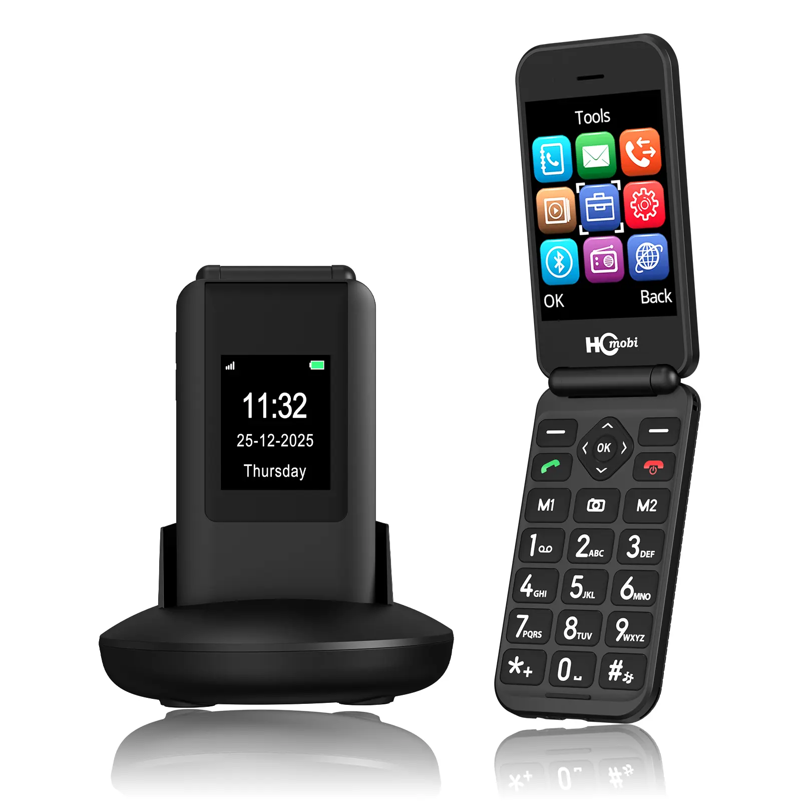 HCmobi Dock charging senior phone emergency call flipphone clamshell Flip Phone Unlocked bobby burner phone keypad 4G LTE Long Battery Life 14-Day Standby, 2.8" +1.5 '' Screen,GSM/WCDMA Compatible,Travel, Backup, and Outdoor Activities,HCmobi