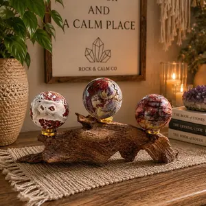 Crystal Sphere Holder | Natural Driftwood Display Stand | Holds 3 Spheres