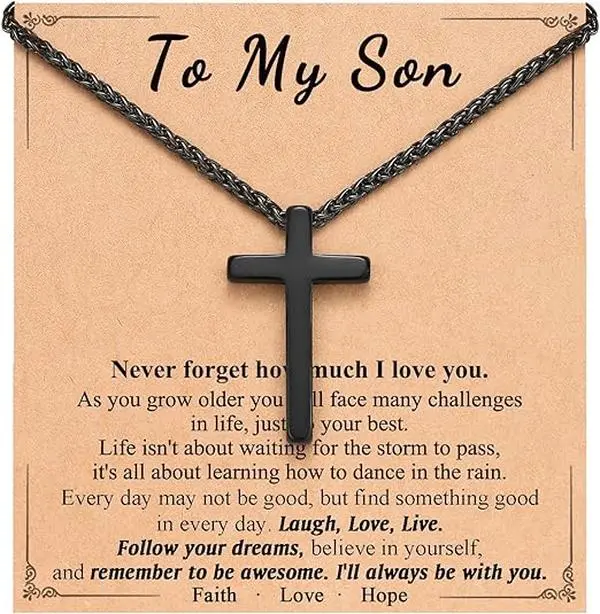 Boys' Christian Cross Necklace - Bible-Inspired Hope Jewelry for Son - Baptism, Confirmation Protection Gift for Birthday, Christmas