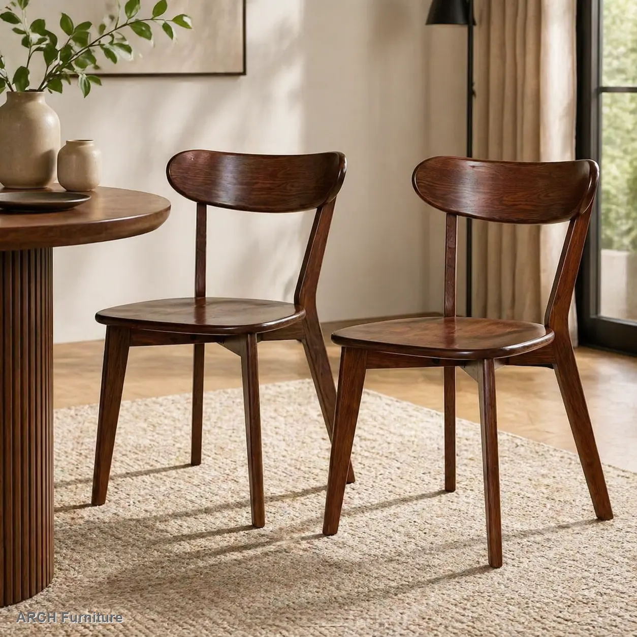 FAS Grade North American-Made Solid Oak Dual Dining Chairs, 2-Piece Set - Back-Friendly, Comfortable, Curved Back, Round Edges, Dirt-Resistant Natural Wood, 46x54x80cm, for Dining Room & Living Room, Back-Friendly Dining Chairs