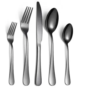 Stainless steel cutlery set, 20-piece black knife, fork, spoon set, suitable for home dining, parties, and weddings