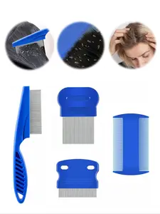 4pcs Blue Scalp Lice Comb Set, Fine Tooth Dandruff Comb, Multi-Functional Hair & Scalp Cleaning Tool, Ideal for Head Care