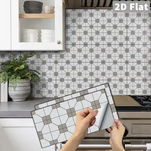 6/12/24/48 PCS/Box FG Retro Tile Stickers | Vintage Octagon Star Grid | PVC Crystal Film | Peel & Stick | Waterproof & Oil-Proof Self-Adhesive Tile Decals for Kitchen Backsplash, Bathroom, Floors, Tiles & Wood Surfaces Home Decor