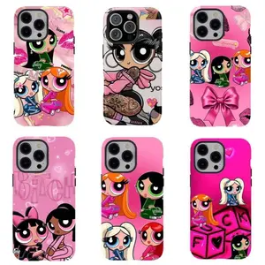 Powe.rp.u.f.f G.irls Y2K Aesthetic Pink, Sweet Two-In-One Drop-Resistant Mobile Phone Case Protection, Shockproof For IPhone 17-12, Pro Max, Pro Plus, and Samsung S25 24 23 Safety Case