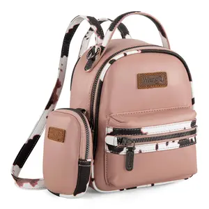 Wrangler Western Style Cow Print Mini Backpack with Wallet Vegan Leather Stylish Daypack Detachable Coin Pouch Dry Clean Easy To Carry for Kids
