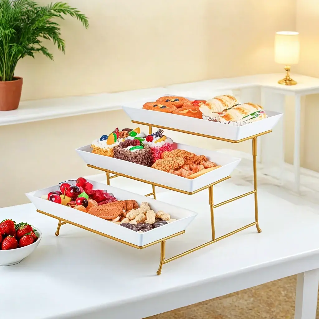 Gagaee 3-Layer Unbreakable Plastic Dessert Stand Set - Cake Stands for Party, Decor Extension Tray Plates, Multi-Dish Holder for Fruits, Candies - Ideal for Birthdays, Weddings