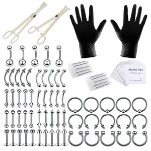 140pcs mixed set: nose rings, vacuum electroplated 316L stainless steel eyebrow studs, ear cartilage studs, lip studs