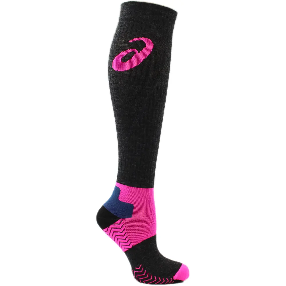 ASICS Womens Compression Wool Knee High Socks Running Athletic Knee High - Grey, Pink