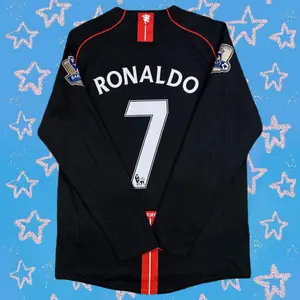 2007 2008 MUFC Away Retro Black No.7 CR7 Long Sleeved Soccer Jersey