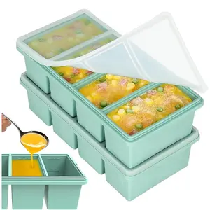 Silicone Freezer Trays with Lids, 1-Cup Soup Container Style Ice Cube Trays for Freezer - Leakproof, Dishwasher,Oven Safe, Stackable, Ideal for Frozen Broth, Leftovers & Meal Prep, BPA Free 2 Pack