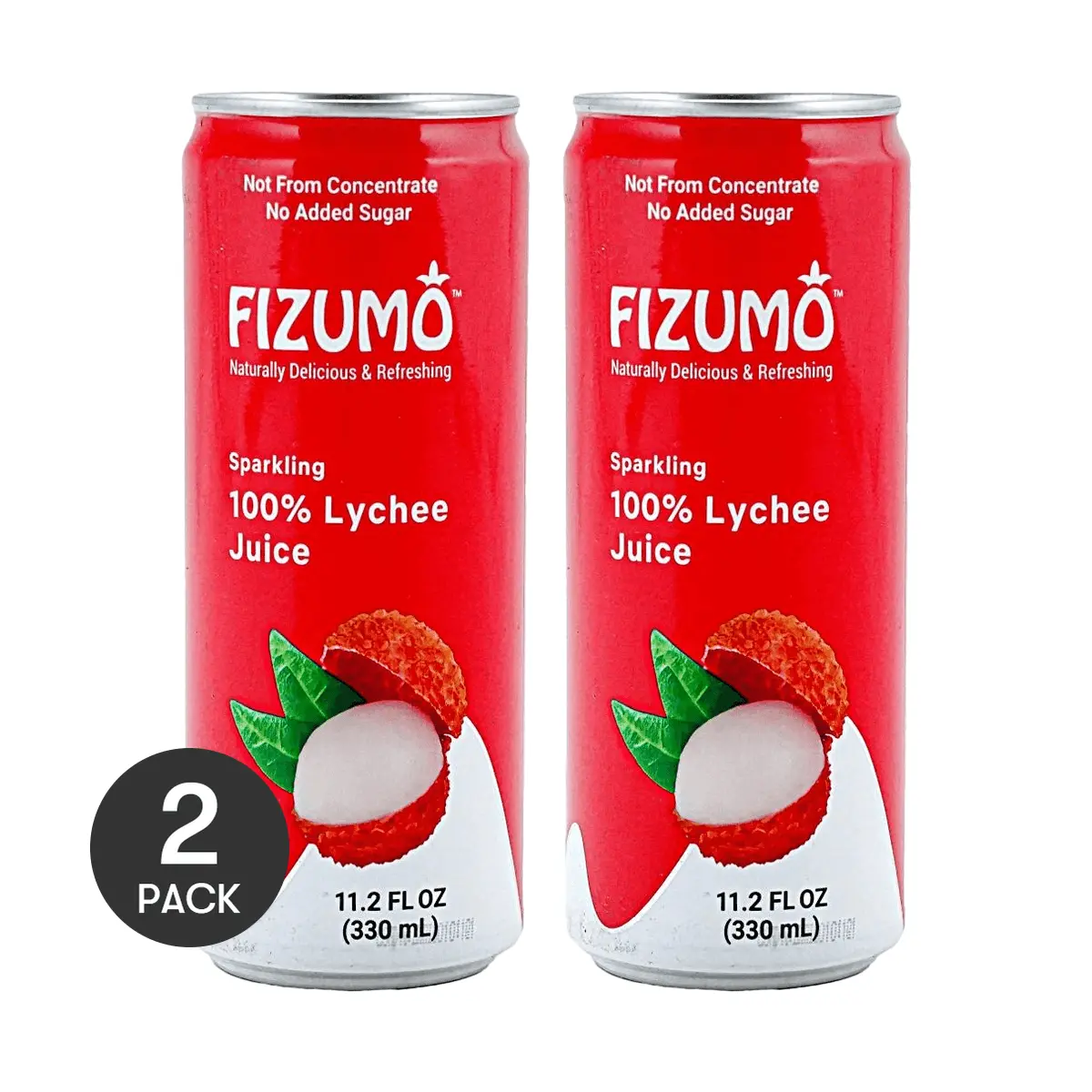 2 Pack Fizumo Thai Lychee Sparkling Juice Drink 330ml - 100% Natural Fruit Flavor, Refreshing & Bubbly