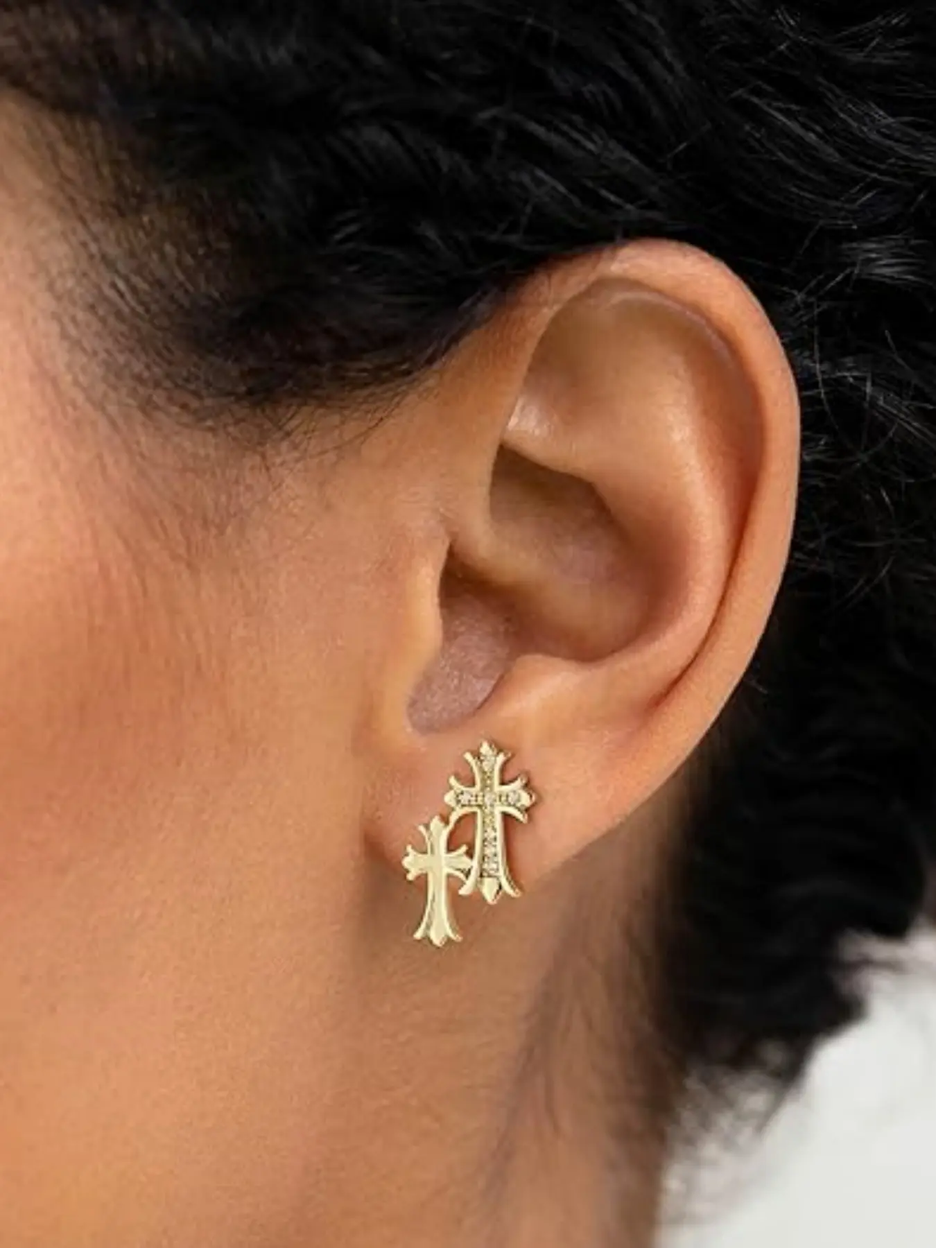 Double Cross Stud Earrings, 14k Gold Diamond Stud Earring, Unisex Vintage Hip Hop Punk Style Jewelry Accessory, Trendy Earrings, Ear Studs, Fashion Earring