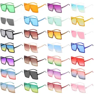 Unisex Oversized Flat Top Square Sunglasses, Trendy Large Frame Sun Block Shades, Stylish Multi-Color Eyewear