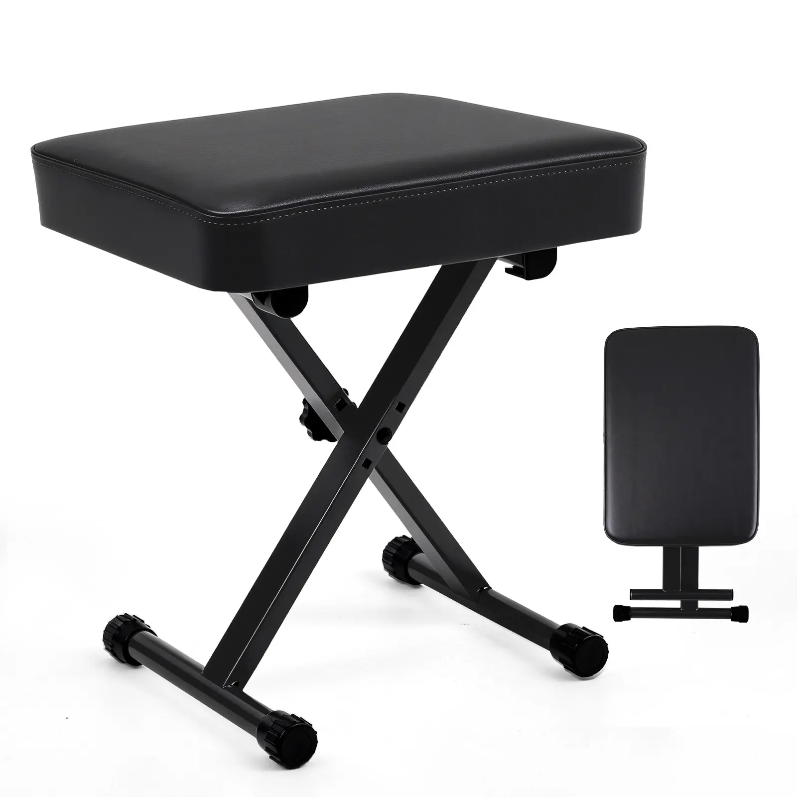 Adjustable Height Piano Folding Stool Bench - 3-Level Height Adjustment, Non-Skid Design, High-Density Sponge Padding, Portable X-Style Seat, Steel Construction Sturdy Bench, 250LBS Weight Capacity, Folding Stool Benches, Steel Construction Benches