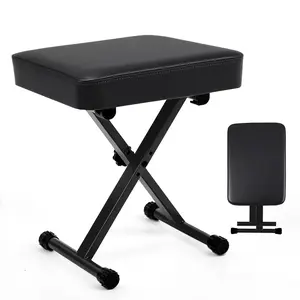 Adjustable Height Piano Bench / Music Performance Stool - 3-Level Height Adjustment, Non-Skid Design,High-Density Sponge Padded, Portable & Foldable X-Style Seat, 250LBS Weight Capacity