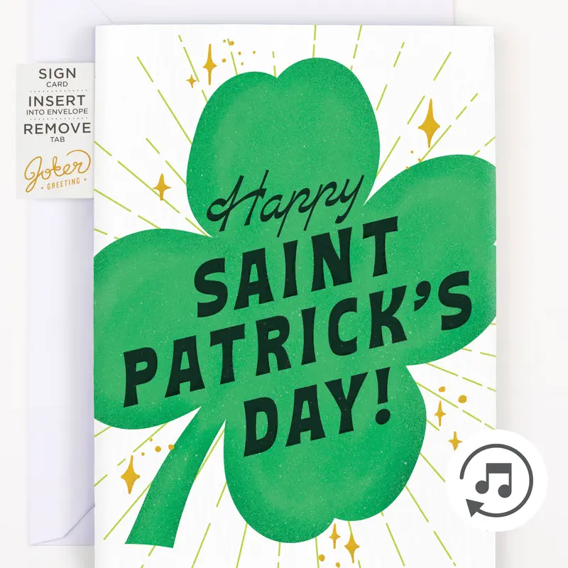 Joker Greeting Cheerful Bagpipes Play Greeting Card - St. Patrick's Day Office Stationery Supplies with Looping Audio, Glitter Bonus, Stickers