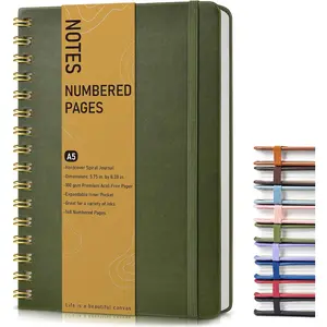 Lined Spiral Journal Notebook, A5 Hardcover Spiral Journals for Women Men, 150 Numbered Pages Spiral Bound Notebook, 100 GSM College Ruled Notebooks for Work, Note Taking 5.75" x 8.38", Olive Green