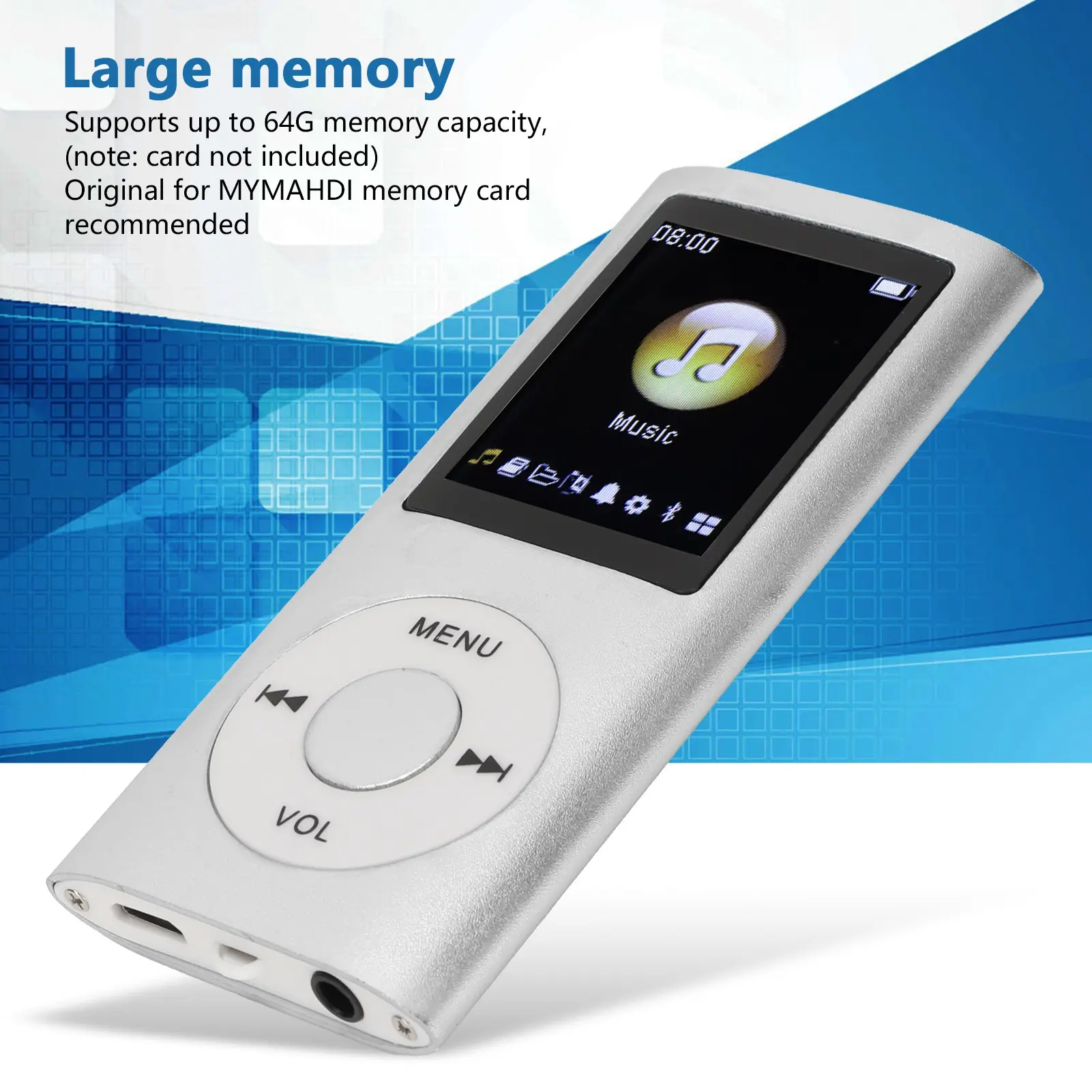 Portable MP3 Player with 1.8" LCD Screen, Slim Stylish Multifunctional Device, Lossless HiFi Sound, Audio Playback Support, Headphone Compatible