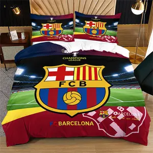 Barcelona FC Print Pattern Soft and Durable Bedding Quilt Cover Set, Includes 1 Quilt Cover and 1 or 2 Pillowcases, No Pillow or Quilt Insert, Suitable as Gifts for Children or Adults, Modern Stylish Bedroom Bed Decor