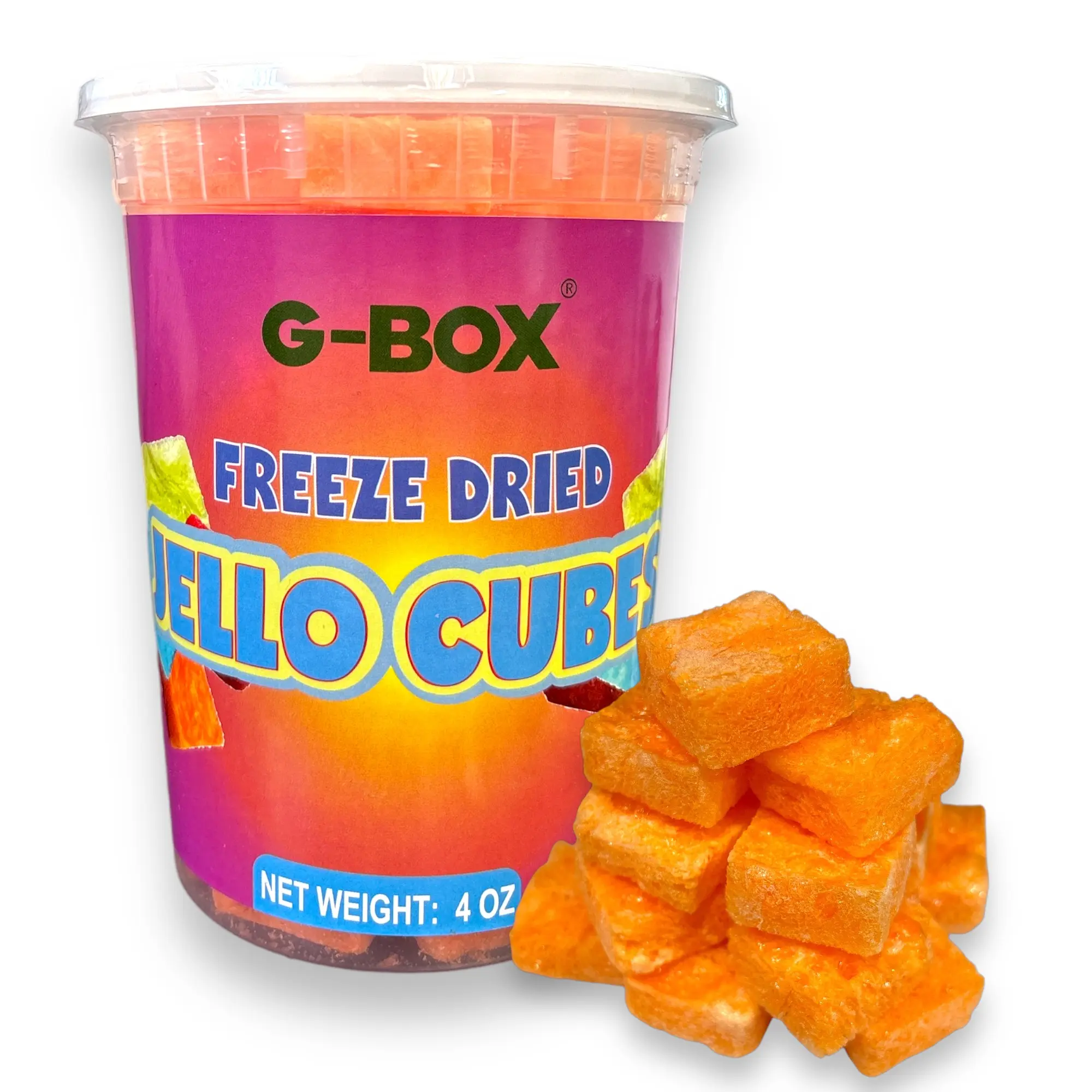 G-Box Freeze-Dried Orange Flavor Jello Cubes - USA-Made Sweet Snacks, Candies, Candy Crunchy Treat