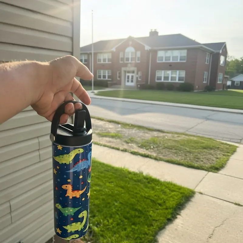 Dinosaur Insulated Stainless Steel Drinkware Flask for Boys - 20oz Kids Water Bottle with Straw Lid, Flasks