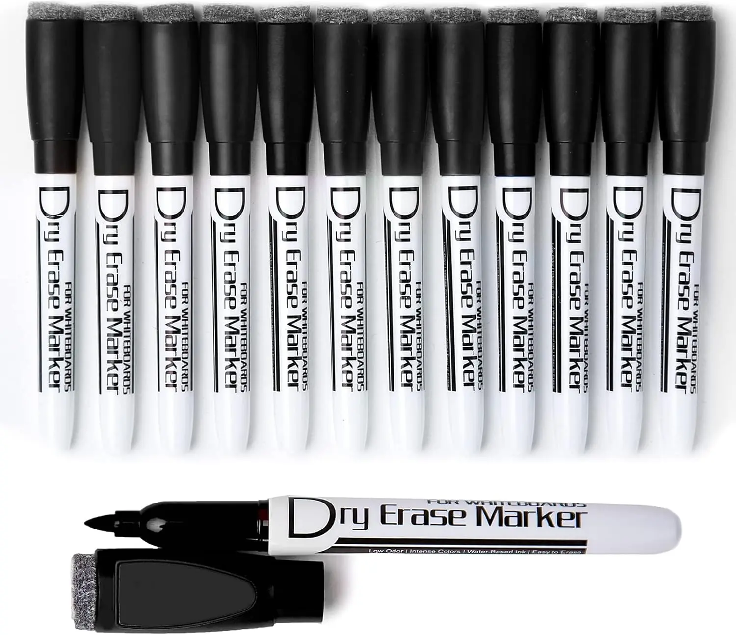 Ultra Fine Tip Dry Erase Markers, 12-Pack Magnetic Value Set with Eraser - Low Odor, Quick-Dry, Non-Toxic Water-Based Ink Whiteboard Pens, Streak-Free, Highly Visible for Office Meetings & Class Lectures, No Broken Ink Marks