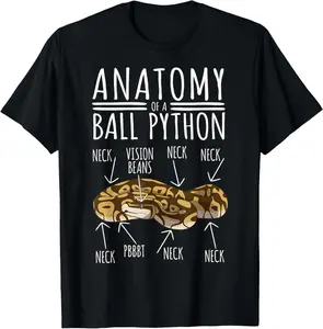 Menswear 100% Cotton Natural Short-Sleeve Round Neck Graphic Unisex T-Shirt for Ball Python Snake Owners - Ball Python Anatomy Design
